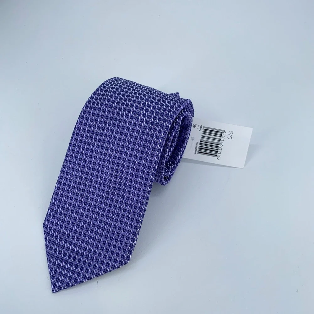 Eton Tie Men One Size Purple White Patterned Silk‎ Luxury Necktie Italy Made NWT